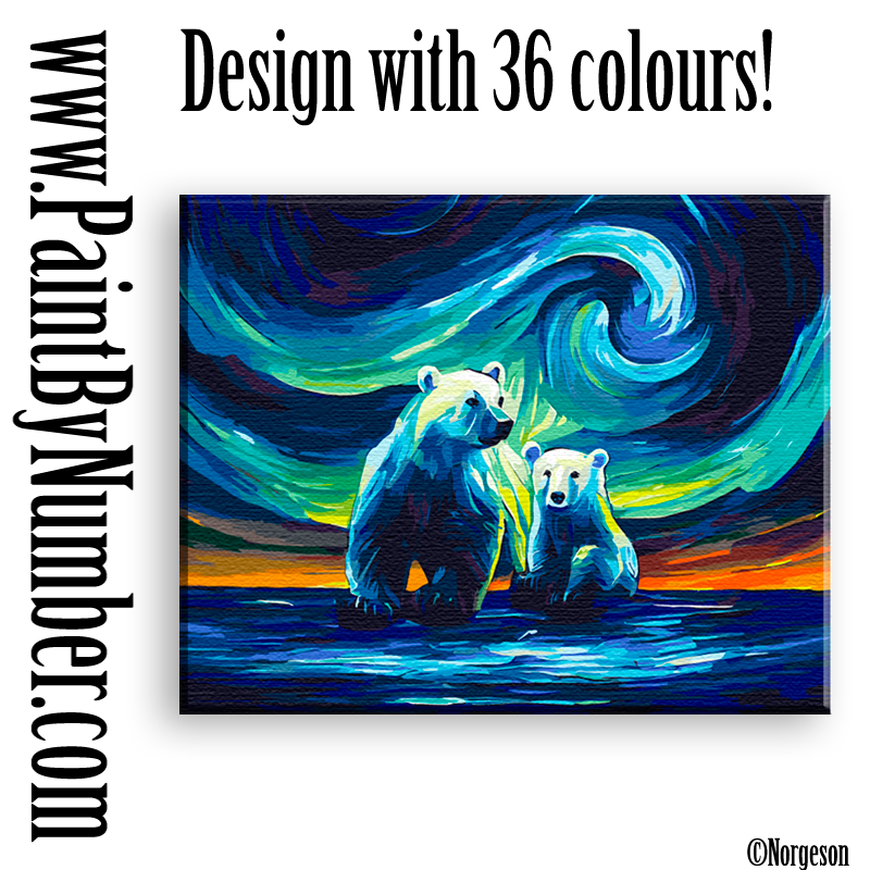 Aurora borealis over polar bears Traditional paint by numbers