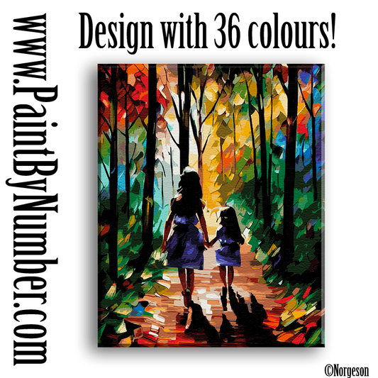 Strolling girls in the autumn forest path